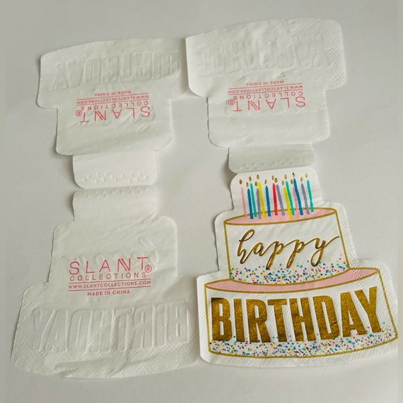 New 20 Happy Birthday Cake Shaped Napkins Gold Foil Letters Slant Collection - Picture 2 of 11